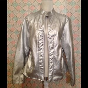 NWT Baccini silver faux leather jacket.